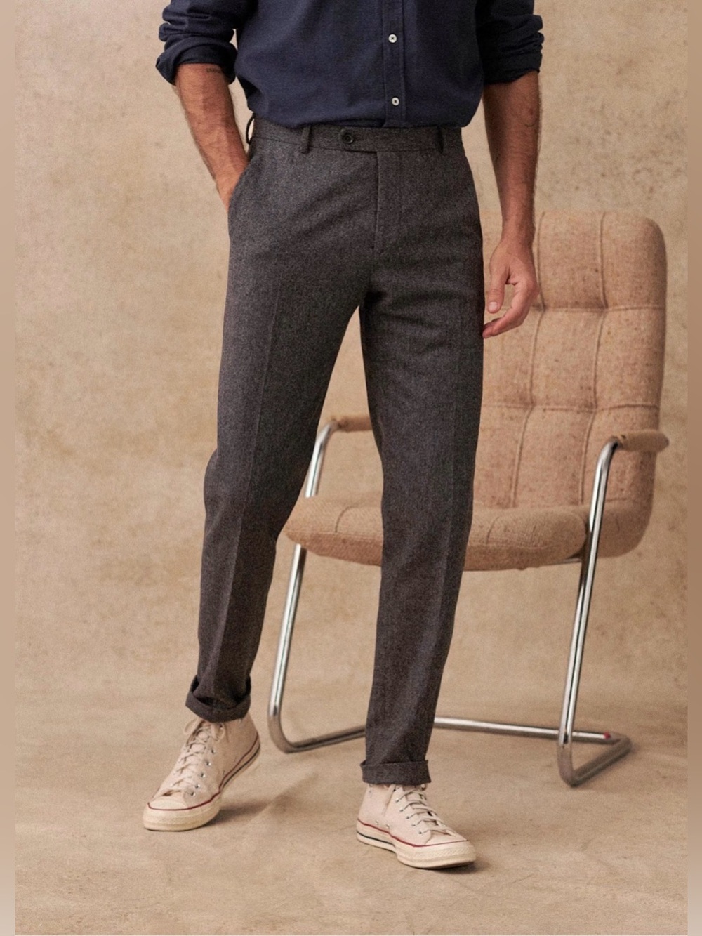Sézane Octobre Editions Men’s Carl Trousers Wool Grey Tweed Academia Classic